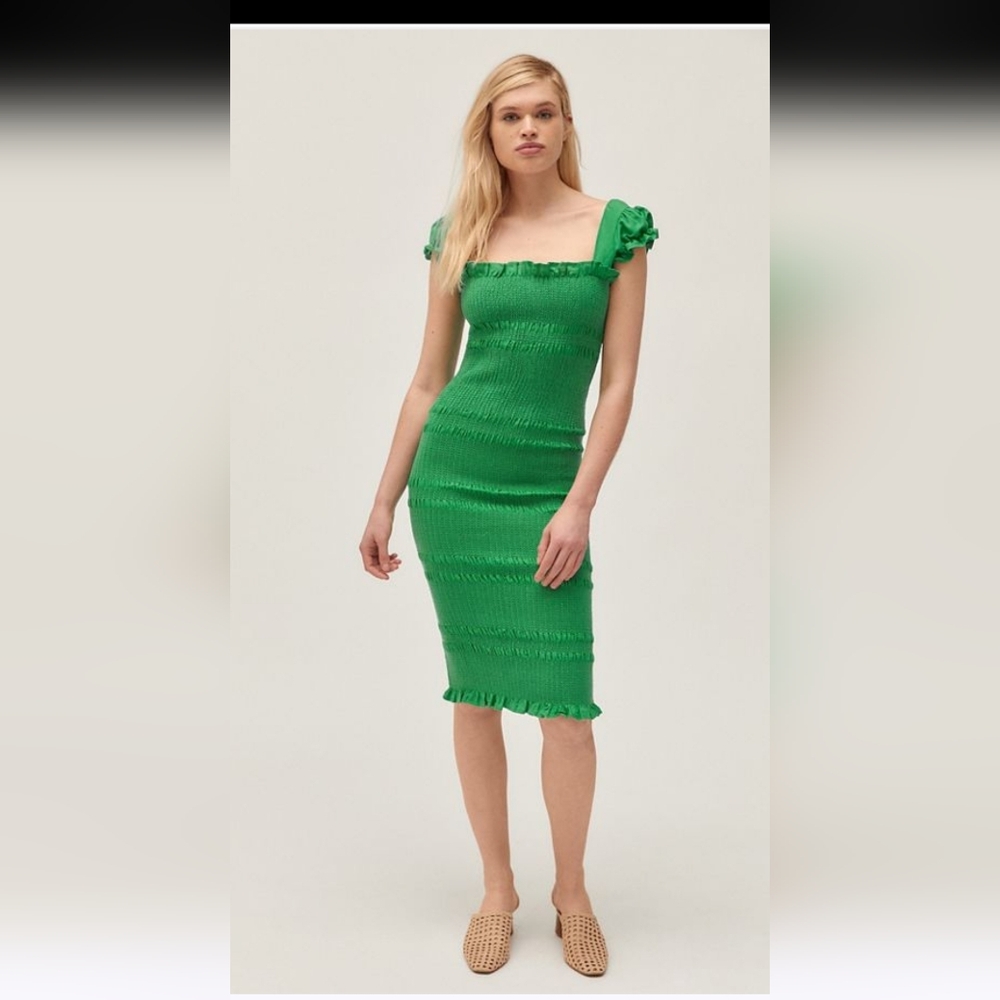 Capulet Smocked Square Neck Midi Dress S